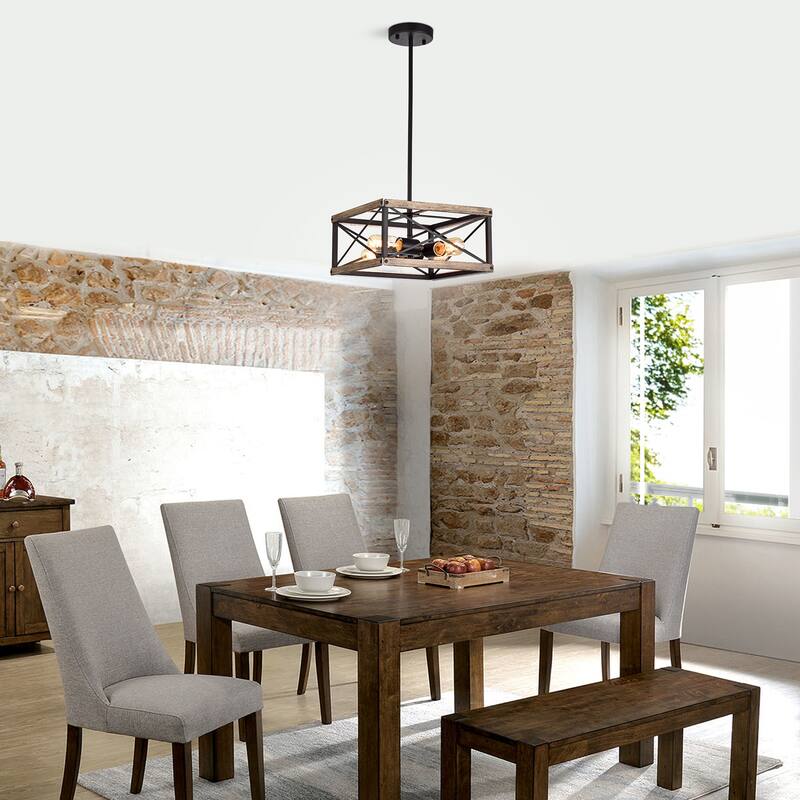 Henry Matte Black 4-Light Open Metal Geometric Cage Chandelier