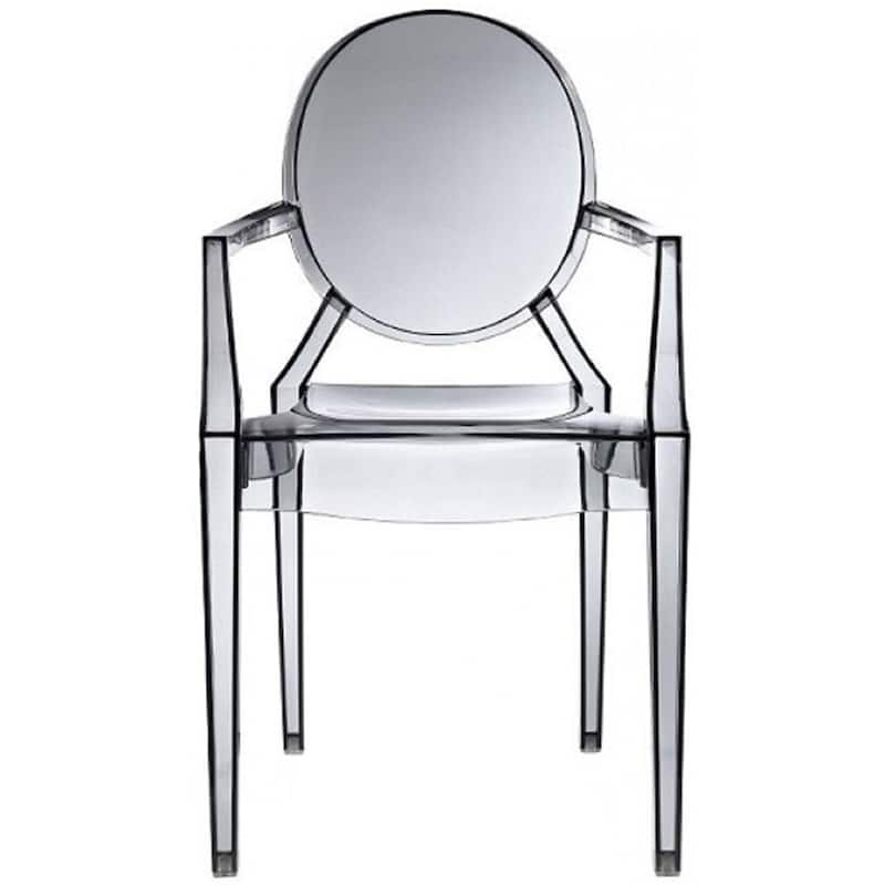 Stackable Acrylic Dining Chair, Oval Back Ghost Kitchen Patio Vanity Armchair for Indoor or Outdoor Use, Clear - Smoke