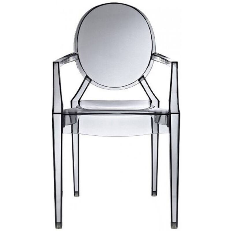 Set of 2 Stacking Lucite Chairs Transparent For Kitchen Patio Outdoor Dining Room Living Bedroom Party With Oval Back Office - Smoke