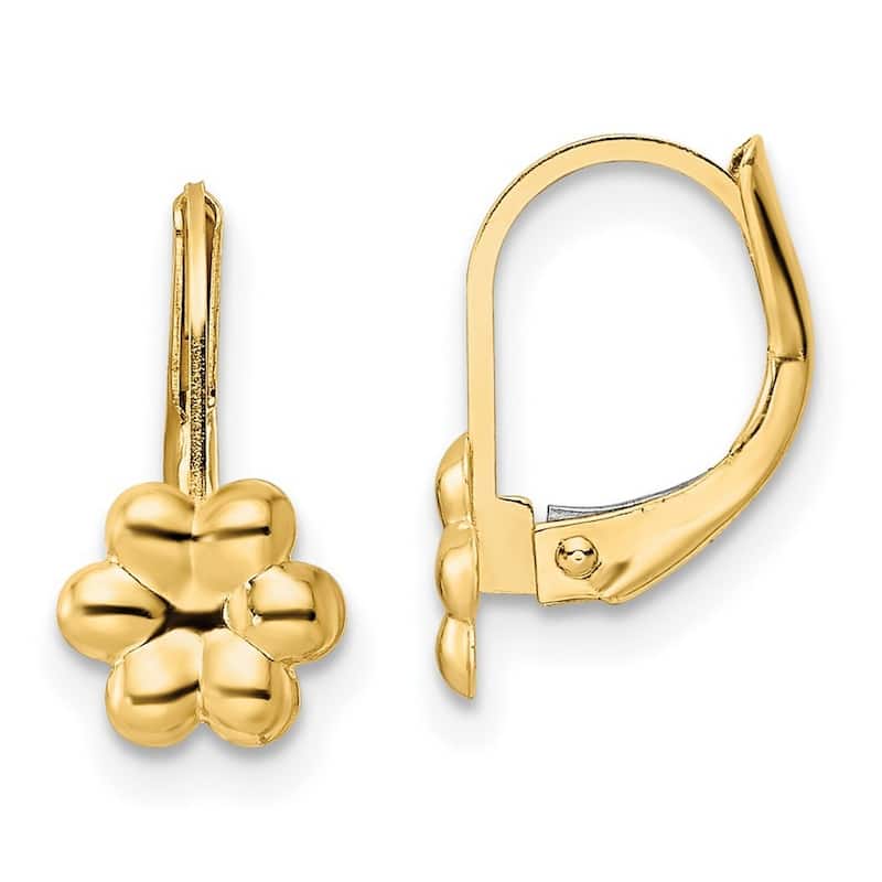 Curata 14k Yellow Gold 12x9mm Children's Flower Leverback Earrings