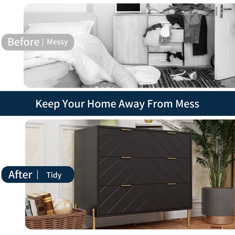 Clihome 3-Drawer Storage Chest Dresser for Bedroom