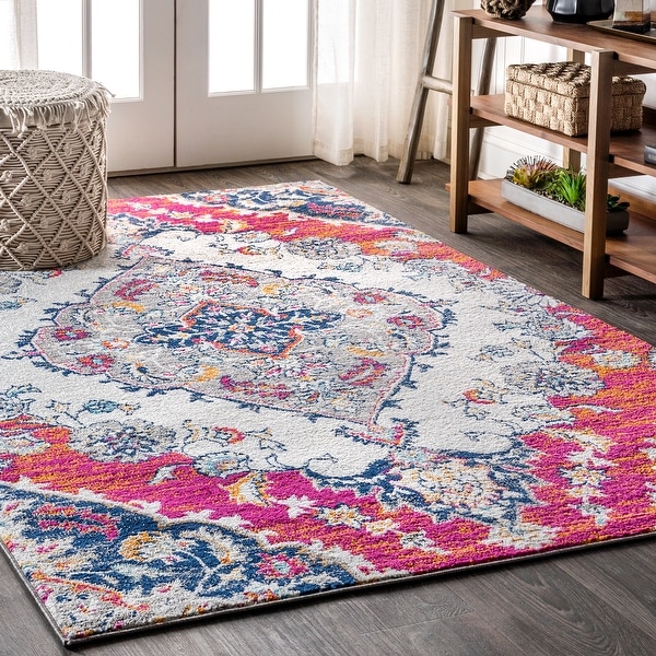 Bohemian FLAIR Boho Vintage Medallion Blue/Multi Area Rug. Opens flyout.