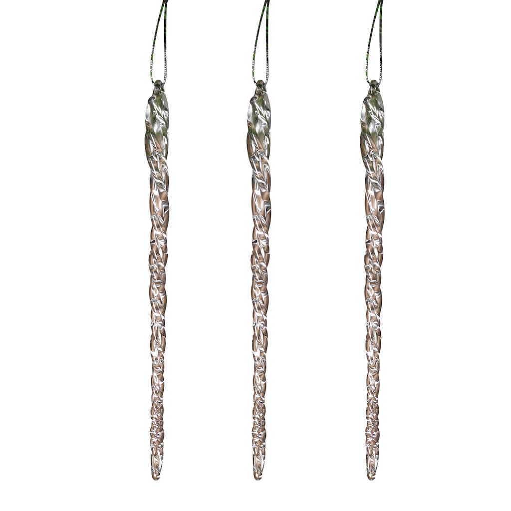 Set of 3 20 pack Real Spun Glass Hanging Icicle Ornaments - N/A