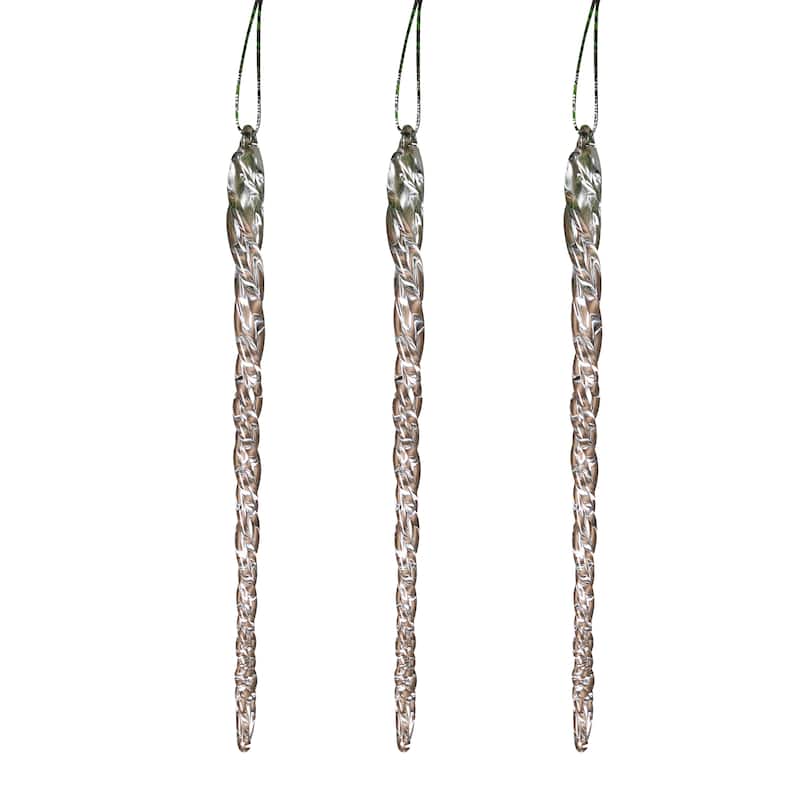 Set of 3 20 pack Real Spun Glass Hanging Icicle Ornaments - N/A