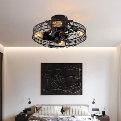 5 Blade Caged Ceiling Fan with Remote Control and Light Kit - 20''