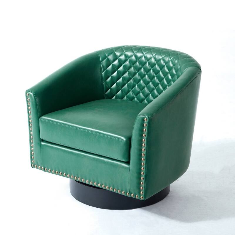 2 Set Modern Vegan Faux Leather Swivel Barrel Accent Chair