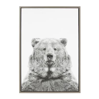 Sylvie Bear Framed Canvas Wall Art by Simon Te Tai, Gray 23x33