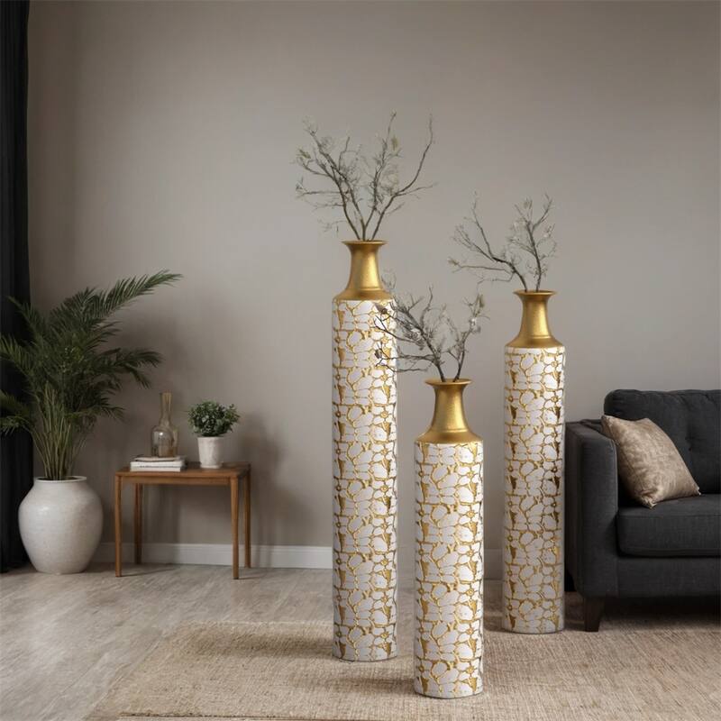 High Floor Vase Flowers,Oversized Floor Vase,Metal Glazed Vases,3 PCS