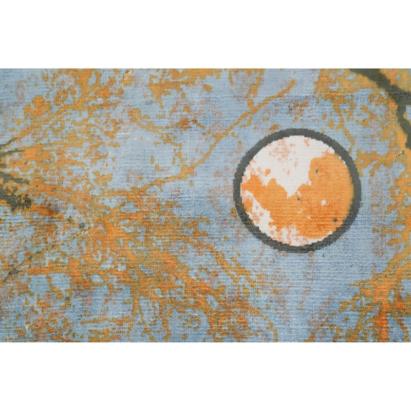 Hand Knotted Oriental Viscose Silk Carpet Modern Pictorial Oranges & Rust Abstract Area Rug - 7' 8'' X 5' 5''