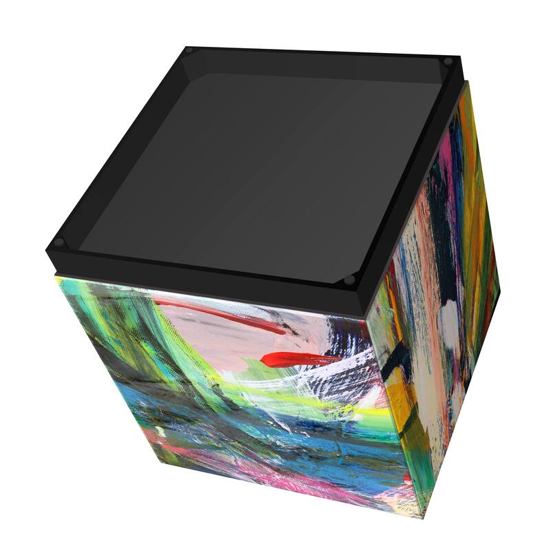 "Graffiti Rock Star II" by Jodi Fuchs Reverse Printed Beveled Art Glass Side Table with Black Plinth Base - 22" x 22" x 22"