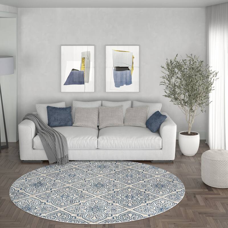 Carrington Global Floral & Botanical Indoor Area Rug - 5'3'' Round - Cream