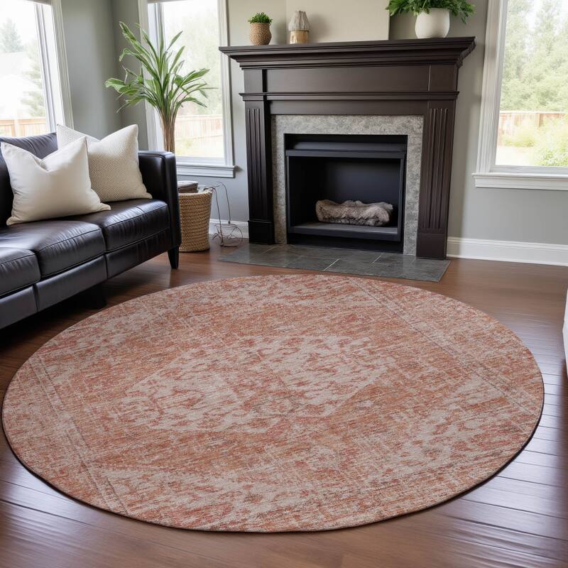 Premium Washable Super Soft Vintage Traditional Mayfield Rug - Coral - 8' x 8'