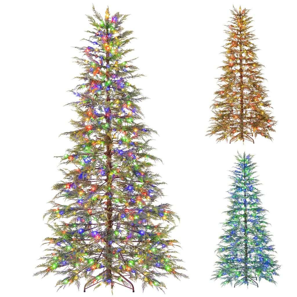 Gymax 7.5 FT Pre-Lit Artificial Christmas Tree Hinged Spare Xmas Fir