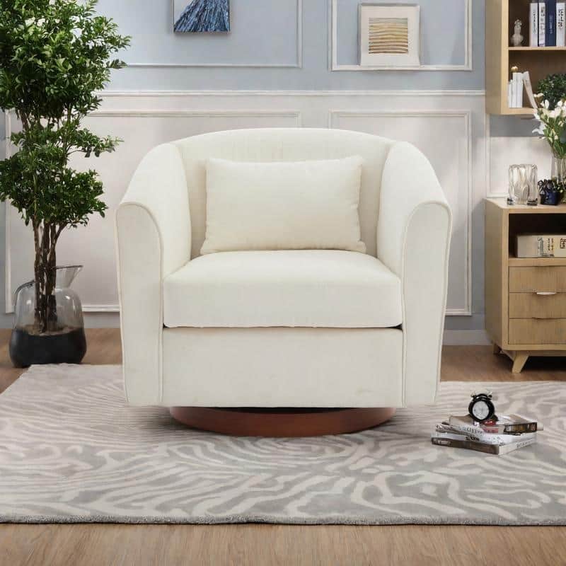 Chenille Swivel Accent Chair with 360° Rotation and Wood Base