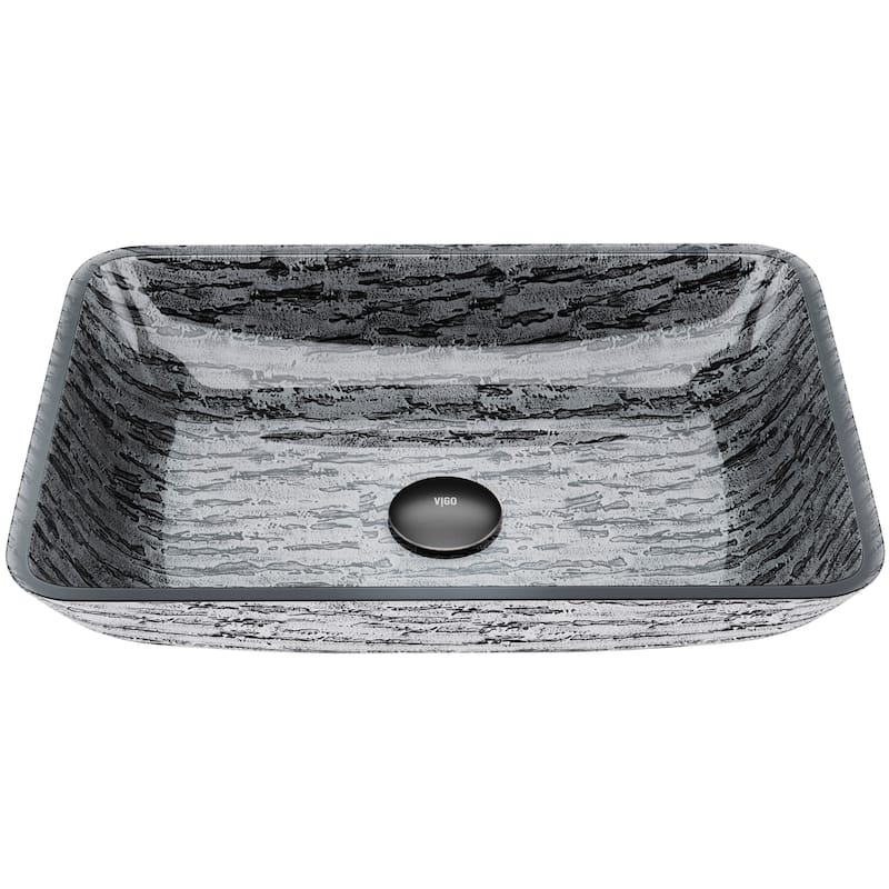 VIGO Donatello 18"L x 13"W x 4"H Glass Rectangular Vessel Bathroom Sink - Slate Grey