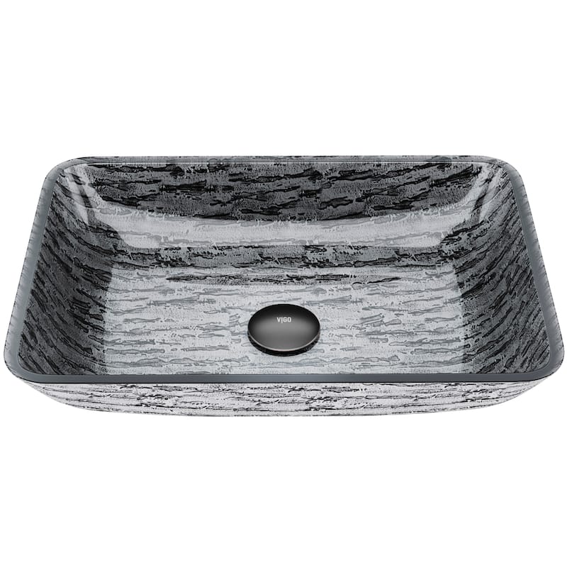 VIGO Glass Rectangular Vessel Bathroom Sink - Slate Grey
