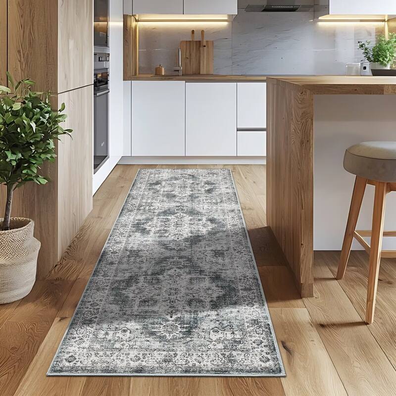 Vintage Rugs for Living Room, Medallion Print Soft Non Slip Low Pile Floor Carpet