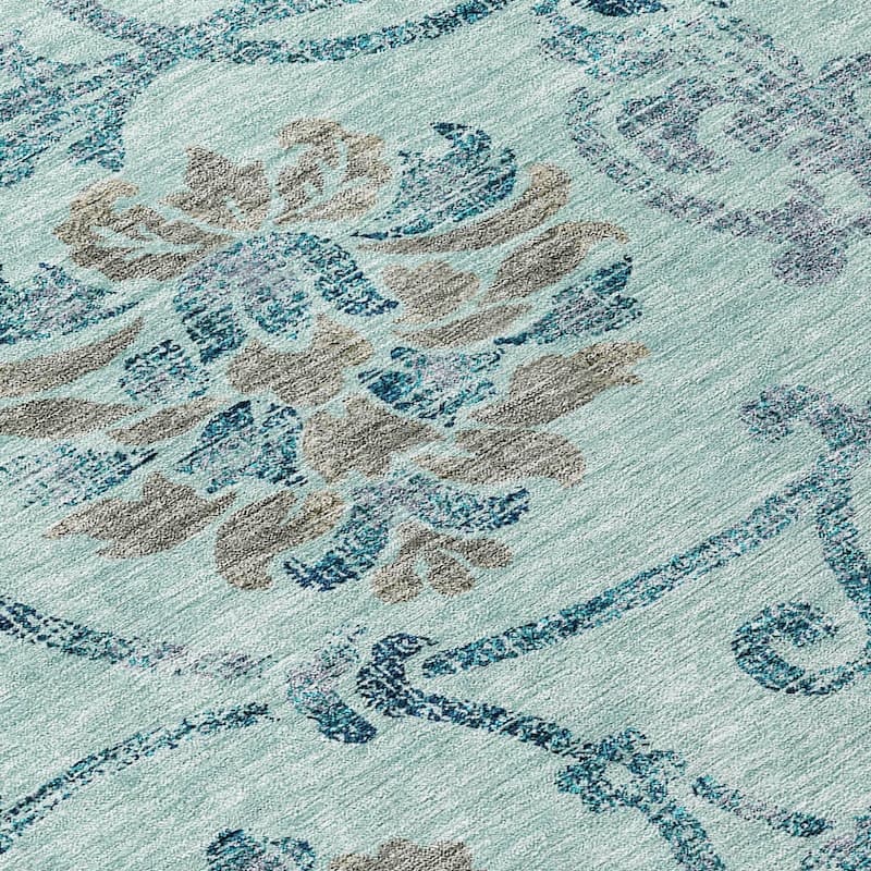 Machine Washable Indoor/ Outdoor Chantille Scroll Floral Rug