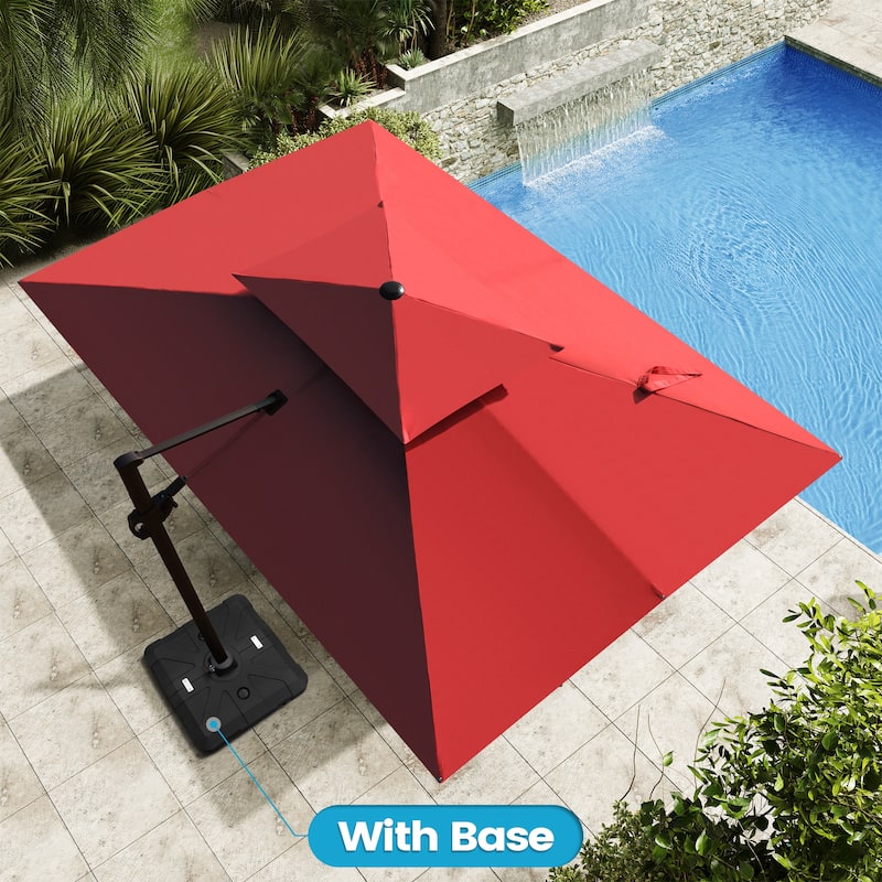 9 x 11.5 FT Outdoor Patio Dual Top Cantilever Umbrella with Weighted Base - Red