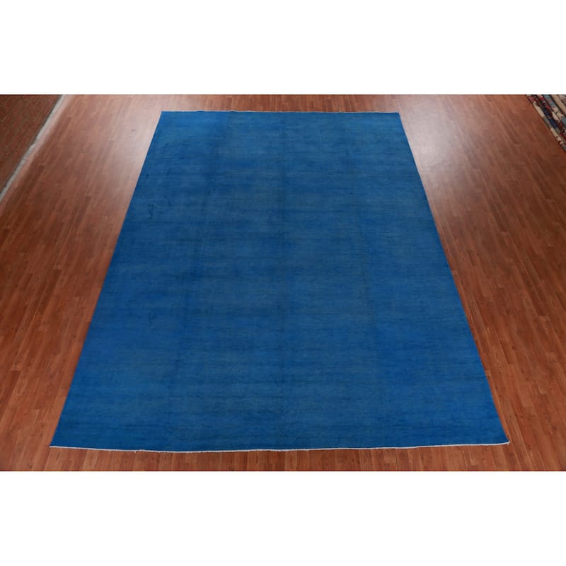 Hand Knotted Oriental 100% Wool Carpet Modern Solid Navy Blue & Blues Gabbeh Area Rug - 13' 10'' X 10' 2''