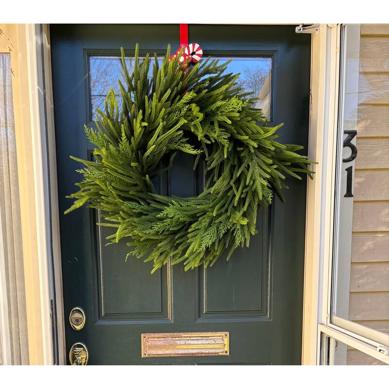 25" Mixed Chrismas Artificial Evergreen Pine Cedar Wreath on Natural Twig Base - 25