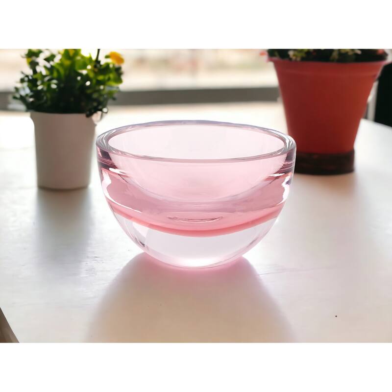 HomeRoots 6" Mouth Blown European Made Lead Free Cobalt Crystal Bowl - Pink