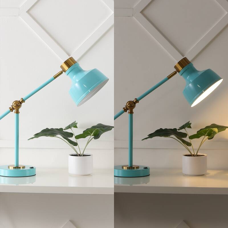 Odile 18.5" Classic Farmhouse Adjustable Cantilever LED Task Lamp with USB Charging Port, by JONATHAN Y