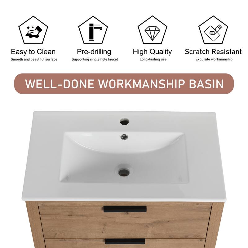 BNK 30'' Single Bathroom Vanity With Sink, Freestanding Bathroom Vanity with Soft Close Drawer and Shelf