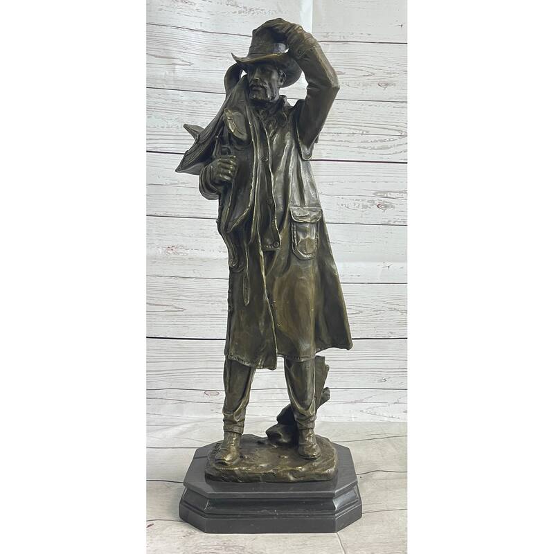Country Western Cowboy Hauling Saddle Bronze Sculpture Statue Art Decor