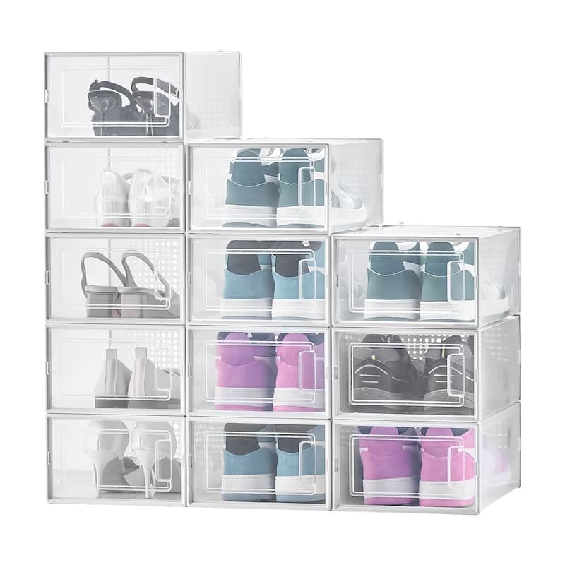 White Stackable Shoe Storage Boxes with Clip Lock Door, Ventilation and Tool-Free Assembly - 13.1 x 9.1 x 5.7 in