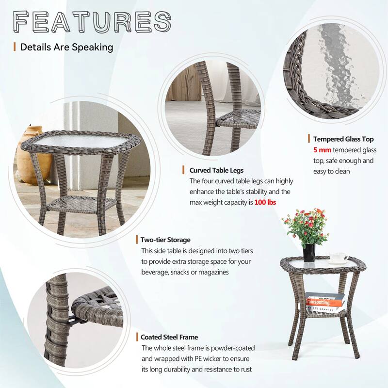 Cozywor Wicker Outdoor Patio Coffe Table Square Side Table