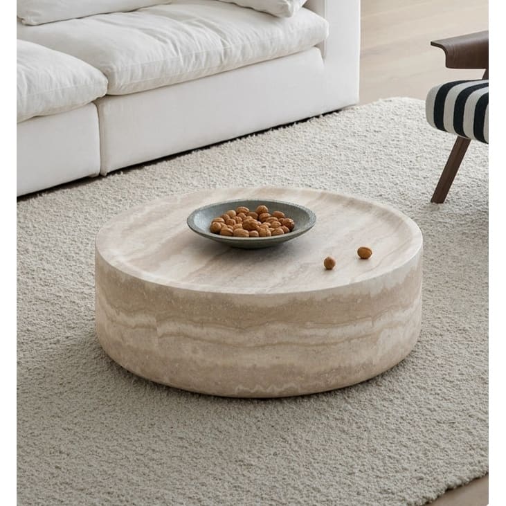Modern Coffee Table Minimalist Coffee Table Stylish Coffee Table with Faux Travertine Texture, for Living Room - Bown