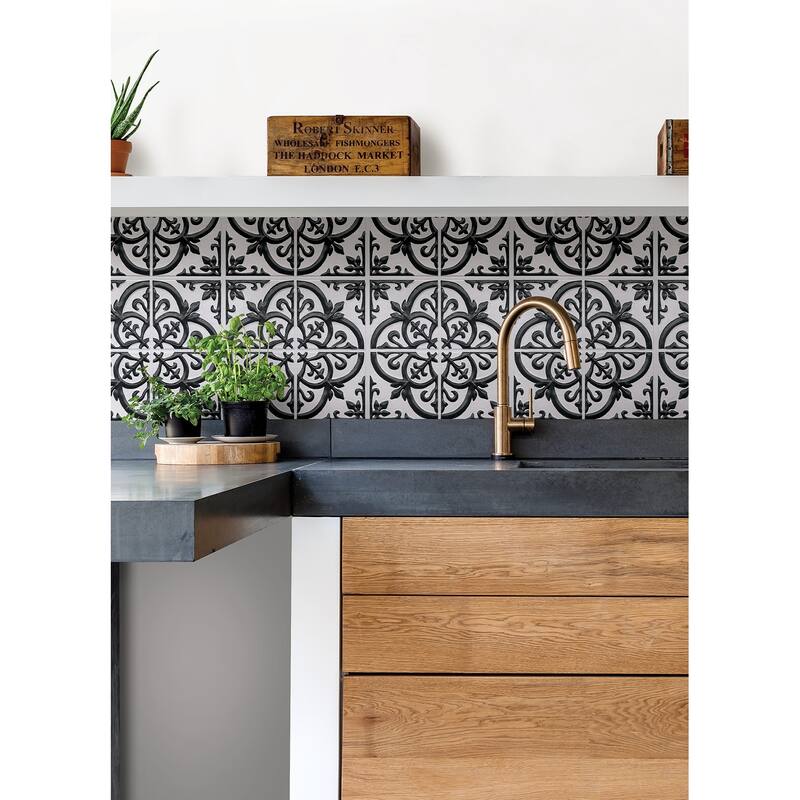 InHome Black & White Mason Peel & Stick Embossed Tile Backsplash