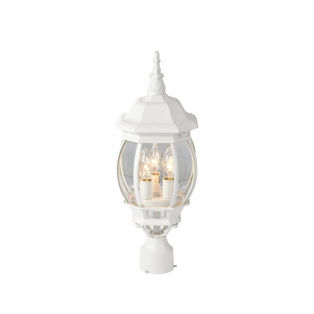 Central Park 3 Light White With Clear Beveled Panels Post Lantern
