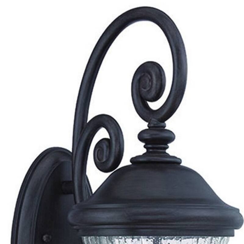 Matte Black Glass Outdoor Wall Light with 3 Light LED Seeded Shade Flush Mount - 13.5” x 9” x 24” (D x W x H)