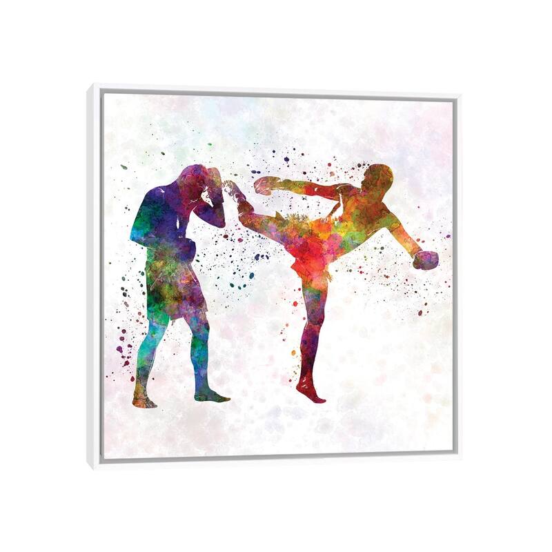 iCanvas "Two Men Exercising Thai Boxing Silhouette" by Paul Rommer Framed Canvas Print - White - 26x26