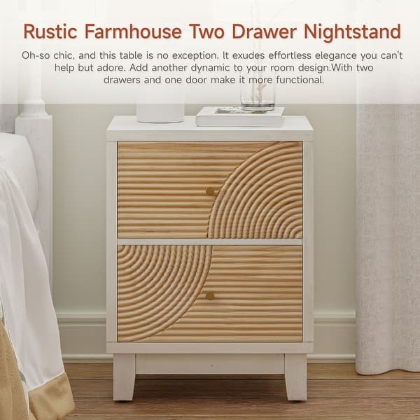 COZAYH 3-Drawer Farmhouse Dresser with Handicraft Wood Ring Motif, Rustic Nightstand Wooden Finish, Boho, Natural Wood
