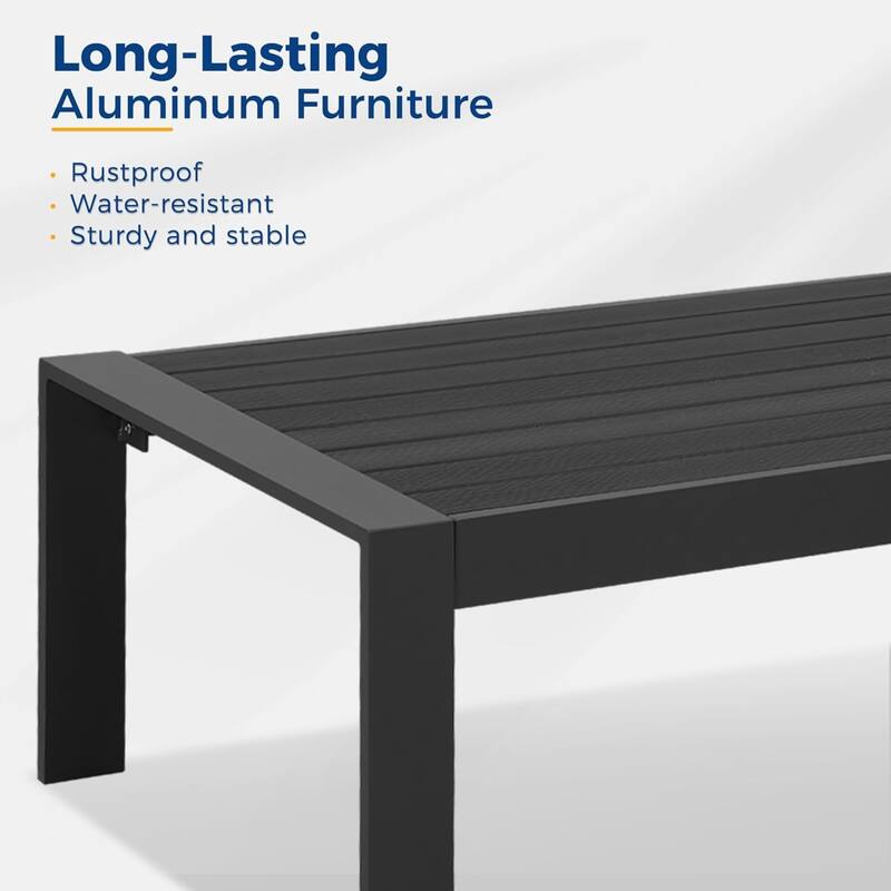 43" Aluminum Patio Coffee Table, Modern Black Rectangle Table