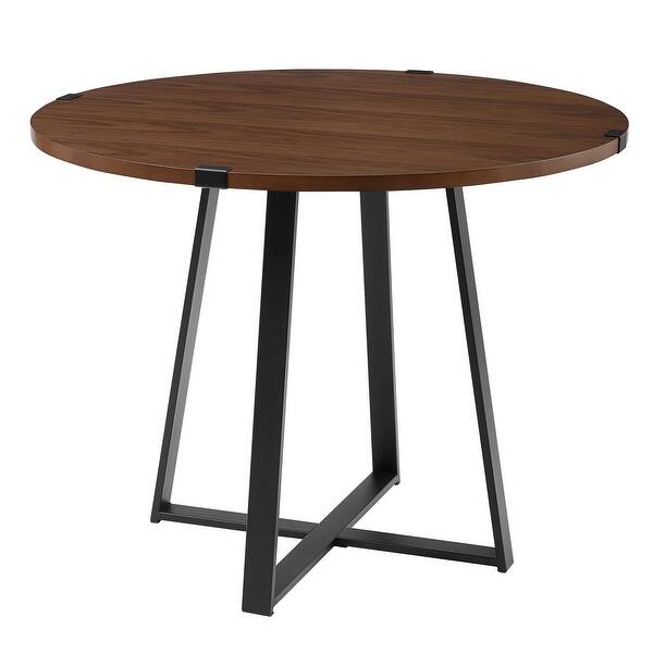 Offex 40 Round Metal Wrap Wood Dining Table Dark Walnut Black Black Brown Overstock 27282551