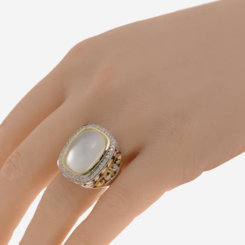 Charles Krypell Sterling Silver and 18k Yellow Gold, Mother of Pearl and Diamond Statement Ring Sz. 6.75