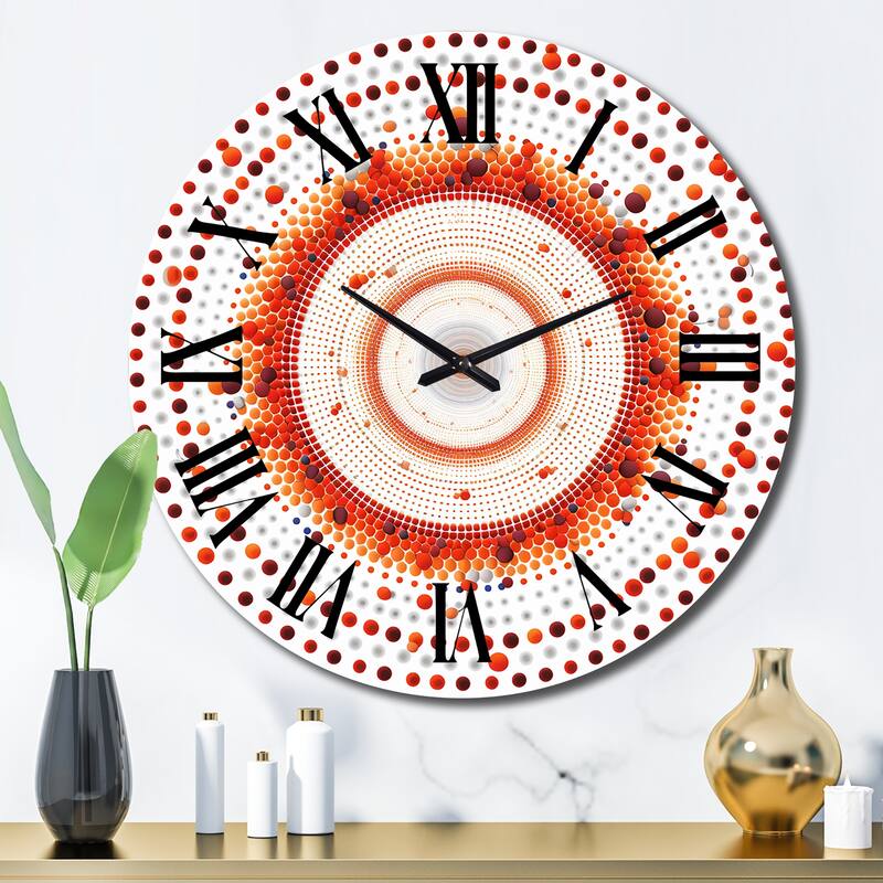 Designart "Boho Mandala In Retro Blue And Orange IV" Boho Mandala Oversized Wall Clock - 29 In. Wide x 29 In. High