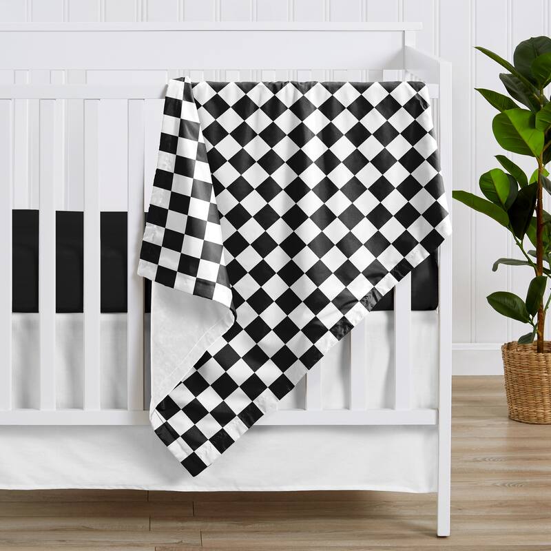Sweet Jojo Designs Black/White Gingham Checkered Plaid Boy, Girl, Unisex/Gender Neutral Baby Receiving Security Swaddle Blanket