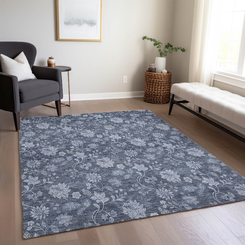 Machine Washable Indoor/ Outdoor Chantille Floral Farmhouse Rug