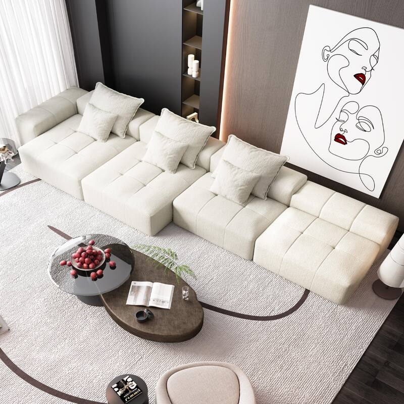 Modern Oversized Chenille Modular Sectional Sofa Tufted Sofa with 6 Pillows and Ottoman for Living Room