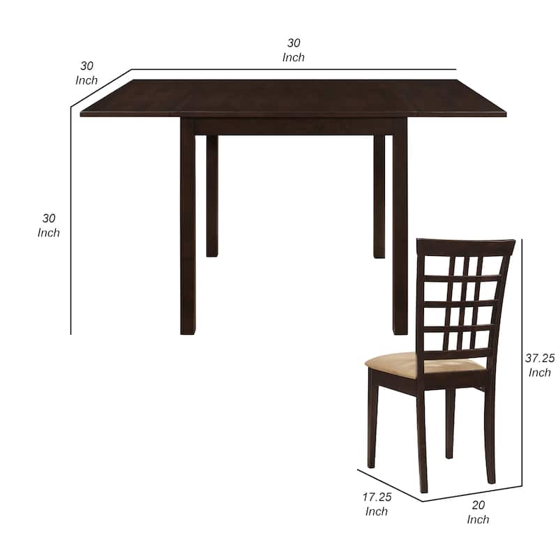 Elso 4pc Dining Set, Table w Drop Leaf, Brown, 3 Lattice Style Chair