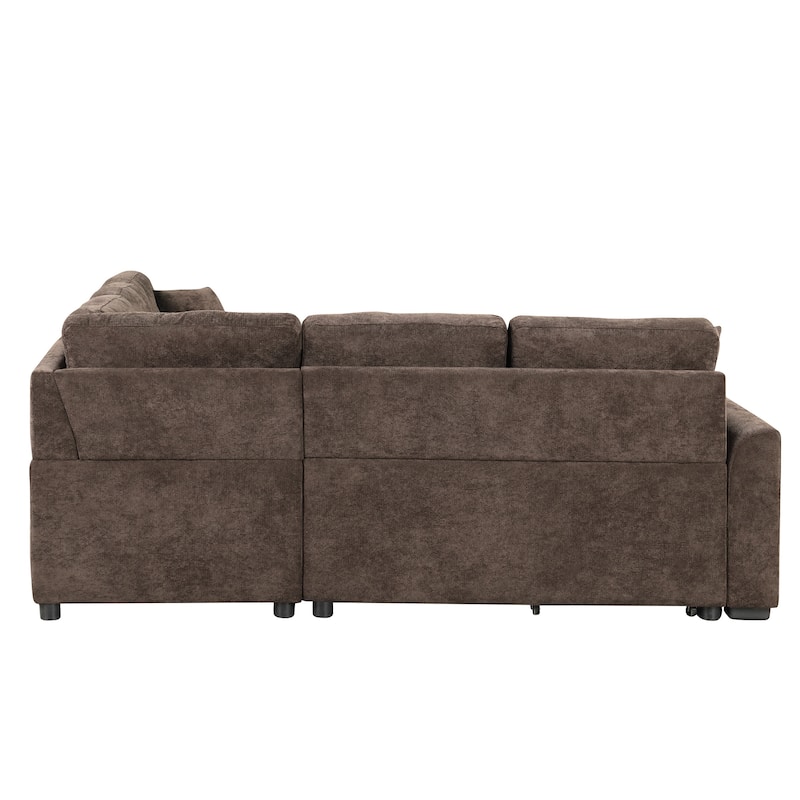 82.6-inch L-shaped Pull-out Sleeper Sofa with Wheels, USB Ports, Power Sockets - 82.6"W x 82.6"D x 33"H