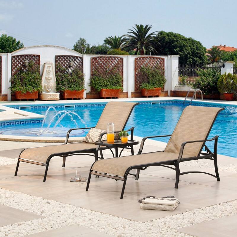 PATIO FESTIVAL 3-Piece Outdoor Chaise Lounger Set with Side Table