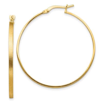 Curata 14k Yellow Gold Brushed and Polished 2mm Hoop Earrings