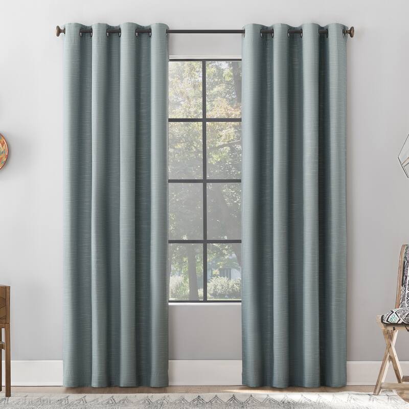 Archaeo Textured Linen Blend Total Blackout Grommet Top Curtain, Single Panel - Storm - 50" x 63"