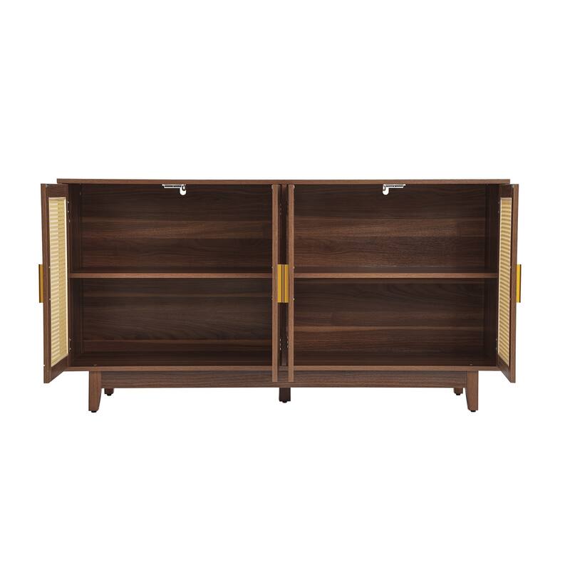 Wood TV Stand for up to 60" TVs with Four Rottan Doors